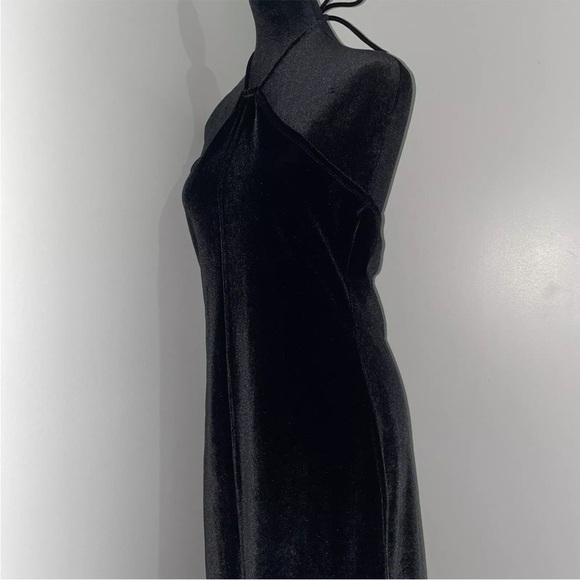 Reformation- Black Nyla Velvet Halter Dress Backless Thigh High Slit Size Large - Picture 10 of 15